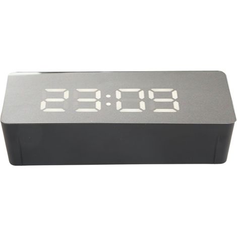 Réveil numérique noir à piles avec grand écran LED haute définition, technologie miroir, pour une utilisation domestique. (1/5)