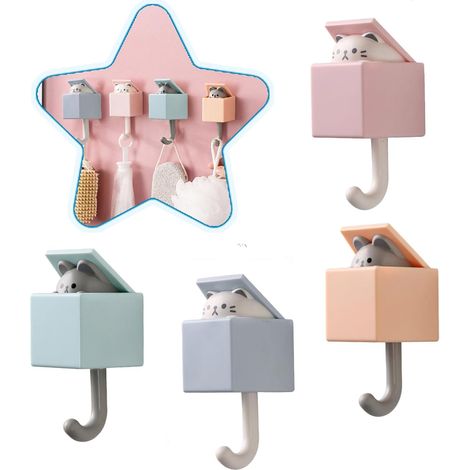 4 Pcs Creative Adhesive Coat Hook, Cute Pet Hooks for Coat,Towel,Key,Hat, Bag,Scarf, Utility Cat Hook for Wall Hanging Decorations (1/5)
