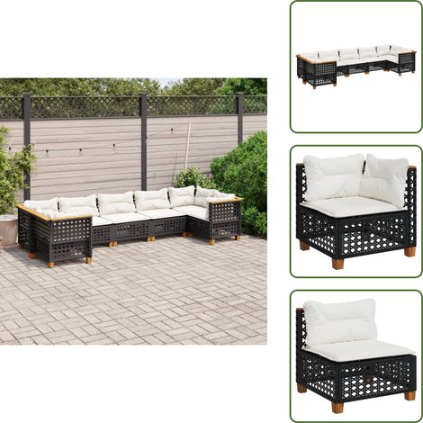 The Living Store 7-tlg. Garten-Sofagarnitur mit Kissen Schwarz Poly Rattan - Gartengestell - Gartenmöbelset - Outdoor Möbel - Lounge Set - Rattan Sofa (1/5)