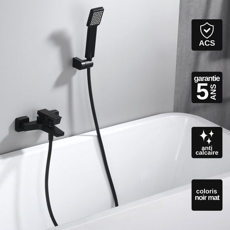 Mitigeur Bain/Douche noir mat Pommeau Anti-Calcaire - Design Moderne et Économie d'eau - Kit Complet ART IMEX (1/4)