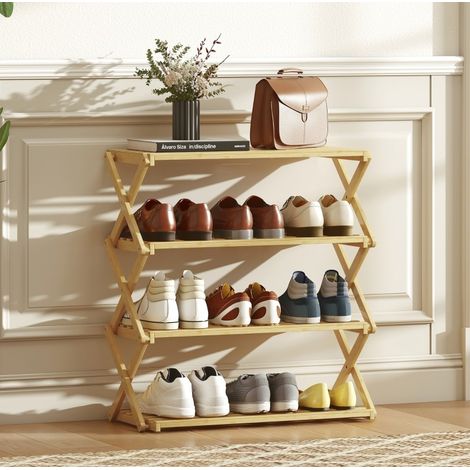 Schuhregal 60x29x67 cm Natur Bambus klappbar mit 4 Ebenen (1/5)