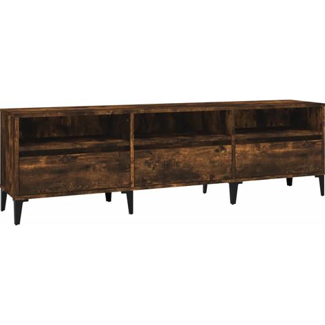 Mueble TV de madera contrachapada práctico almacenamiento salón 150 x 30 x 44,5 cm estilo clásico en roble ahumado 020049188 (1/5)