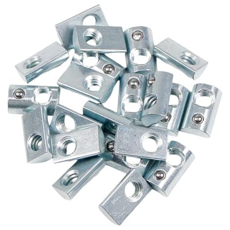 Lot de 22 rouleaux en acier filetés de 6,35 mm - Écrous en T avec ressort à billes, écrous à fente en T - Matériel d'accessoires pour rails de profilés d'extrusion d'aluminium série 10 (1/5)