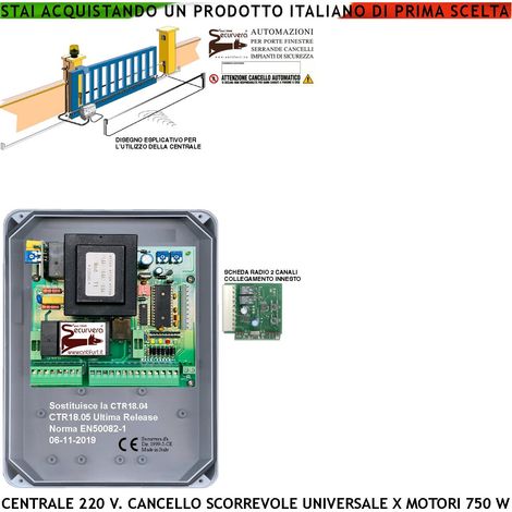 CENTRALE CTR18 PM-5000 GESTISCE MOTORE 220 V 1 CAVALLO CANCELLO SCORREVOLE CON SCHEDA RADIO CARTELLO SECURVERA E CONTENITORE (1/5)