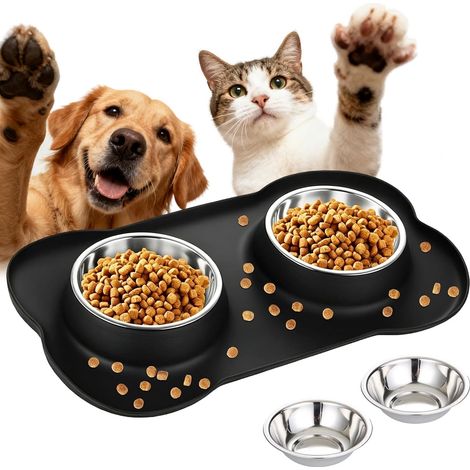 Station d'alimentation double pour chat et chien, bol en acier inoxydable (taille M - 46 x 27) (1/5)