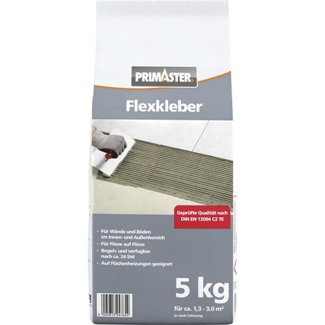 Primaster Flexkleber Grau 5kg Fliesenkleber für Wand- & Bodenfließen Innen&Außen