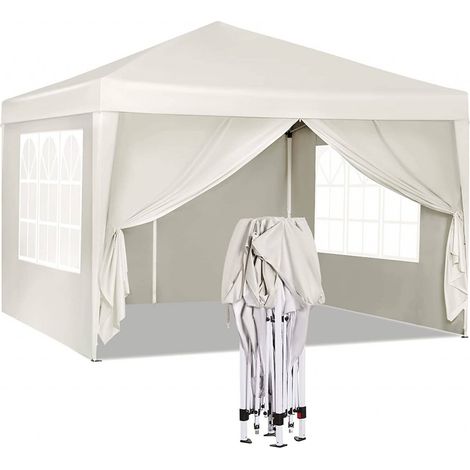 WOLTU Pavillon Pop-Up wasserdichter Faltpavillon Sonnenschutz Event Pavillon mit Seitenwänden Gartenpavillon auf Terrasse Camping Festival Pagodenzelt aus Oxford Metallrahmen 3 x 3 m Beige
