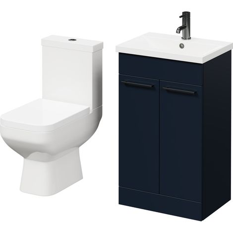 Turin Deep Blue 500mm Floor Standing Vanity Unit and Toilet Suite with 1 Tap Hole Basin and 2 Doors with Gunmetal Grey Handles (1/5)