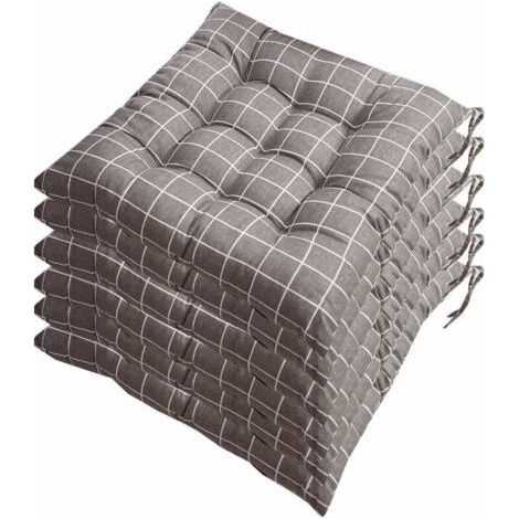 Lot de 6 galettes de chaise 40x40 cm – Polyester 50% coton – Lavables jusqu'à 30°C – Coussins confortables pour intérieur et extérieur (1/2)