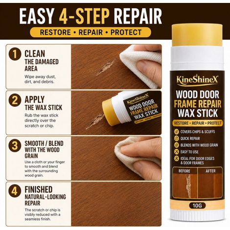 KineShineX Wachsstifte zur Reparatur von Holztürrahmen decken Dellen, Absplitterungen und Kratzer ab reparieren schnell die Holzmaserung und füllen Gebrauchsspuren auf. (1/5)