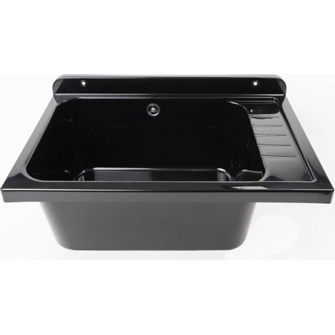 Évier mural 58x38 cm avec égouttoir – Noir – Profond et résistant aux UV – Idéal pour l'extérieur – Kit de montage – Negrari (1/5)