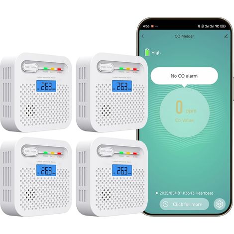 4PCS Détecteur De Monoxyde De Carbone, Alarme CO WiFi 2,4 GHz, Compatible Alexa, Batterie 10 Ans, Pour Maison (1/5)