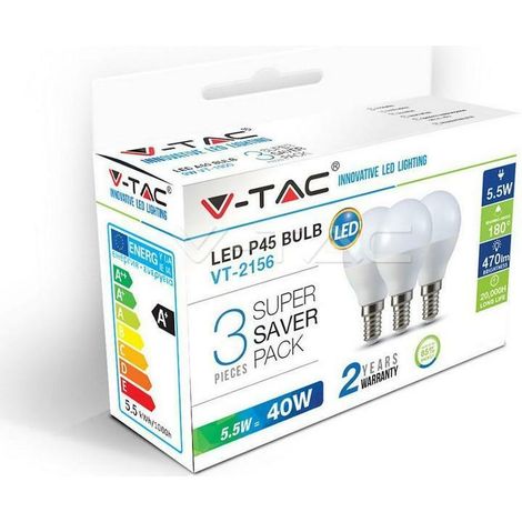 Pack 3 Bombillas LED 5.5W P45 E14 2700K (1/2)
