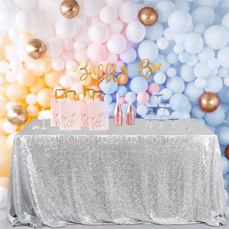 Nappe de Table rectangulaire à Paillettes pour Mariage - 228 x 335 cm - Argenté (1/5)