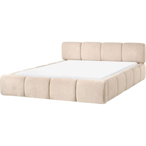 Bed Taupe Fabric Upholstery EU King Size 5ft3 Scandinavian Modern Minimalist Design Soft Headboard ORVILLE