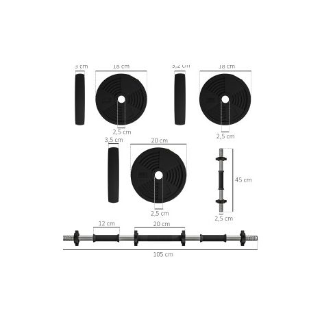 Set d'haltères 2-en-1 105 cm en plastique noir, modulable, antidérapant pour home gym FloraGrace (1/5)