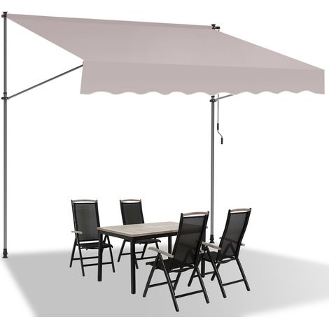 Wolketon Markise Klemmmarkise Balkonmarkise Beige mit Handkurbel ohne Bohren Sonnenschutz UV-Schutz und wasserfestund höhenverstellbar 350cm