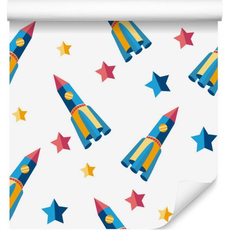 Papel pintado de naves espaciales y estrellas para salón y dormitorio, 50x1000 cm. (1/5)