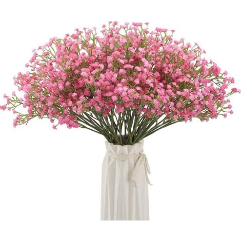 Artificielle Bébé Souffle Fleurs Faux Bouquets De Gypsophile 12 Pcs Faux Real Touch Fleurs Pour La Décoration De Mariage DIY Fête à La Maison (Rose) (1/5)