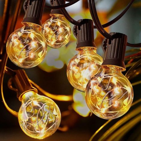 Guirlande Guinguette Extérieur,9.5M Extérieur et Intérieur Jardin Lumières,G40 25 Ampoules,Blanc Chaud,Guirlande Lumineuse Utilisé par Batterie Contrle via Télécommande pour Noël,Jardin,Balcon (1/5)