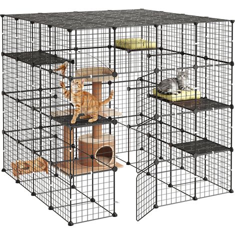Mophorn Katzenkäfig 4-stöckig 139,7x139,7x139,7 cm, DIY-Katzengehege für den Innenbereich, abnehmbarer Metallkäfig mit 3 Türen, geeignet für 2-3 Katzen und Kleintiere, Schwarz (1/5)