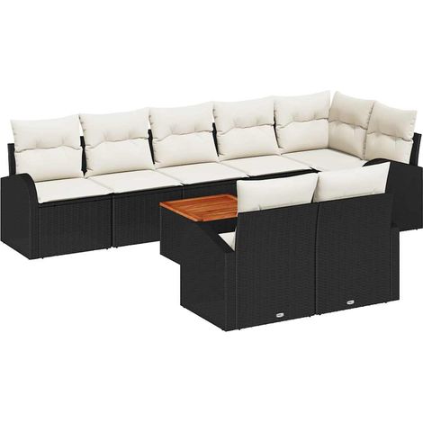 Garden Sofa Set with Storage 9 pcs Black and Cream Poly Rattan vidaXL