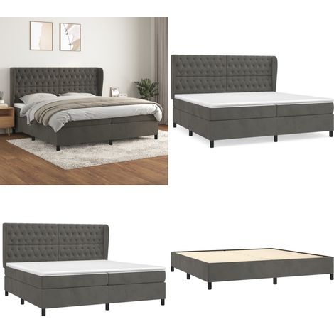 Sommier à lattes de lit et matelas Gris foncé 200x200cm Velours - Lit Double - Lit Velours - Lit Design - Literie - Chambre À Coucher - Home & Living (1/5)