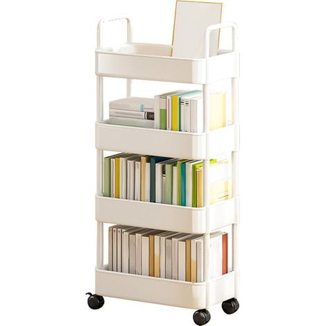 Chariot de rangement à roulettes Chariot à livres à roulettes Organisation à 3/4 niveaux avec poignée et roulettes, rangement multifonctionnel pour cuisine et salon