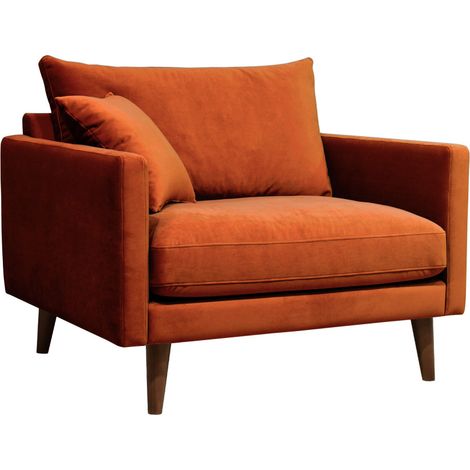 Fauteuil XL en velours pieds bois foncé - Rouille - VILLABON (1/5)