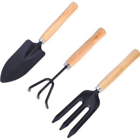 3-teiliges Mini-Gartenwerkzeugset, Garten-Set mit kleiner Schaufel, Spaten und Rechenstiel für Zimmer- und Gartenpflanzen (1/5)