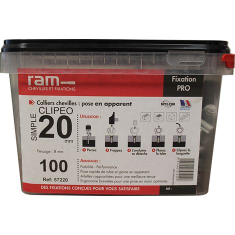 100 CLIPEO simple gris - Fixation pour tube IRL Ø20 - Ram (1/5)