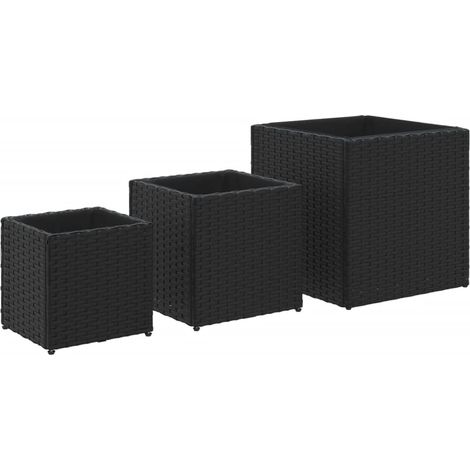 Macetero elevado bandeja plantas flores jardín exterior terrazas 3 piezas negro tejido resina 020038887