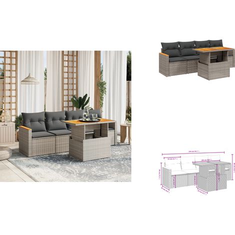 Salon de jardin 5 pcs avec coussins gris résine tressée - Ensemble Salon De Jardin - Meuble Extérieur - Résine Tressée - Mobilier De Jardin - Salon De Jardin Pliable (1/3)
