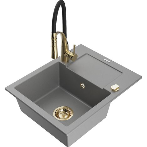 Mexen Enzo lavello in granito a 1 vasca con gocciolatoio e miscelatore cucina Aster, grigio - 6506-71-73450-57-G (1/5)