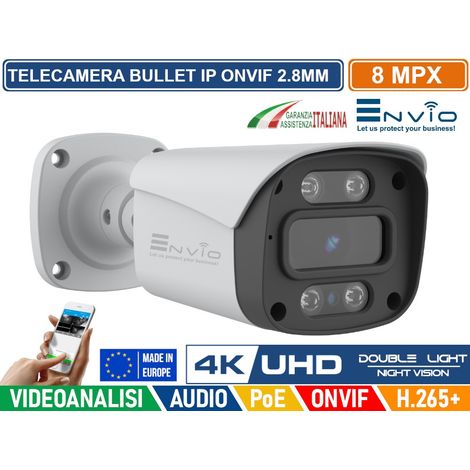 TELECAMERA BULLET IP DOUBLE LIGHT 8M POE ONVIF H.265+ VISIONE NOTTURNA A COLORI/BIANCO E NERO/A COLORI SU ALLARME AUDIO ANALISI VIDEO (1/3)