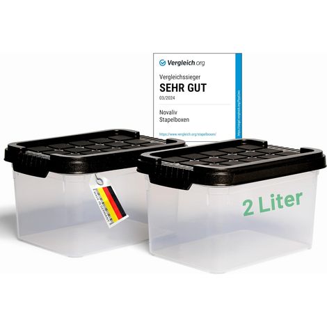 Novaliv 2x boîtes de rangement avec couvercle petit 2 L anthracite Boîtes en plastique empilables et emboîtables avec fermeture à clip Plastique sans