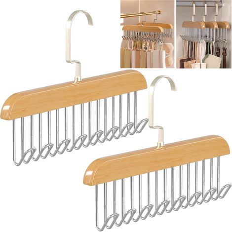 Set di 2 porta cinture in legno, grucce in legno 28 x 18 x 3 cm, organizer per cinture antiscivolo, porta reggiseni, organizer per cinture da guardaroba, porta cinture con 8 ganci, porta sciarpe, port