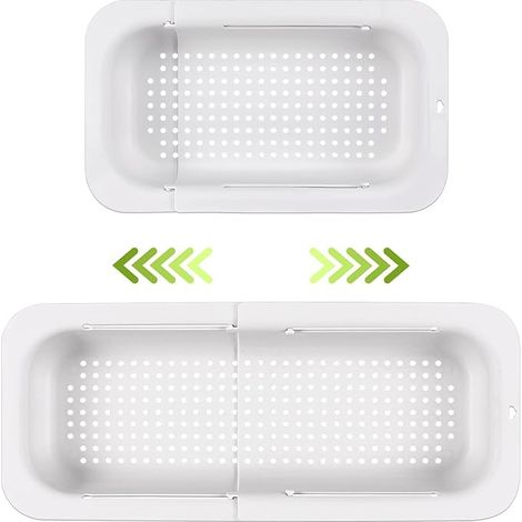 Cestello portapiatti espandibile in 2 pezzi - materiale PP per uso alimentare - foro di drenaggio efficiente - scolapiatti ad asciugatura rapida - facile da pulire e resistente. (bianco)