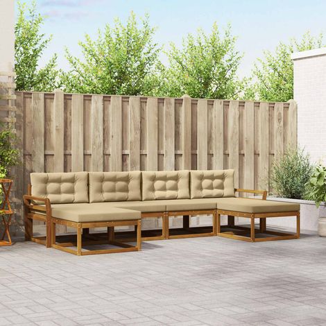 Outdoor-Sofagarnitur mit Kissen 6 pcs Natur und Beige (1/5)