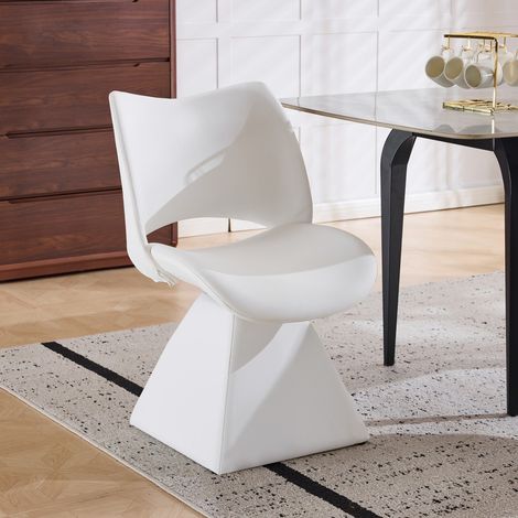Fauteuil pivotant confortable similicuir blanc dossier haut adapté bureau salon salle à manger 54x48x84cm (1/5)