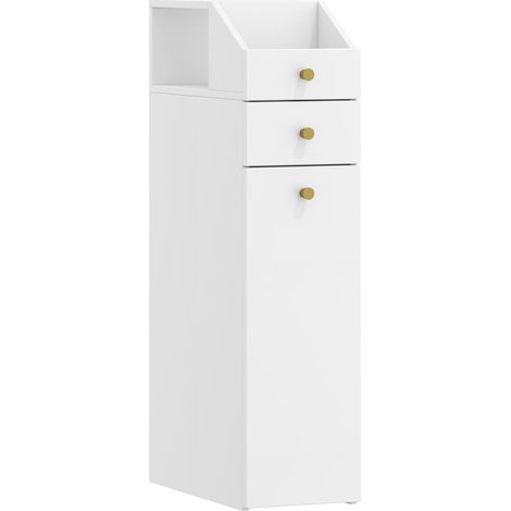 Mobile da Bagno, Mobiletto Portaoggetti, unità stretta con cassetto, con rotelle, per Bagnos, Soggiorno, Cucina, Bianco