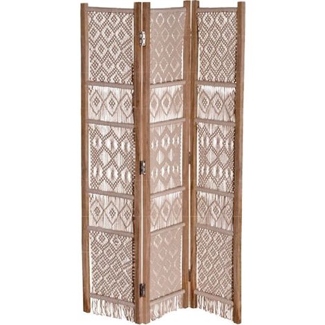 Regalo Italiano Paravento 3 Ante in Cotone e Legno 123 x 180 Cm Beige – Separè Pieghevole per Interni