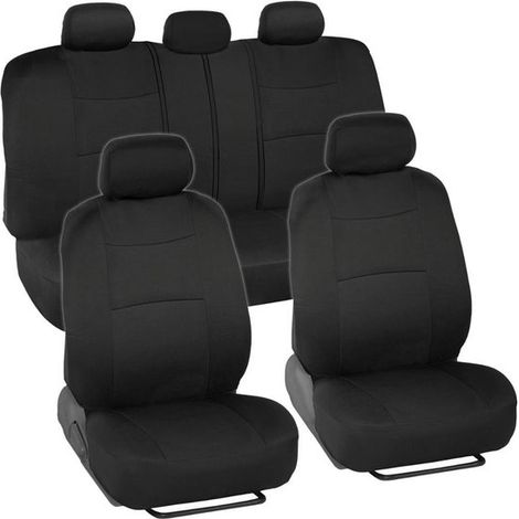 Set completo di coprisedili per auto, per sedili anteriori e posteriori, facili da installare, accessori per auto, camion, furgoni e SUV, grigio/nero (1/5)