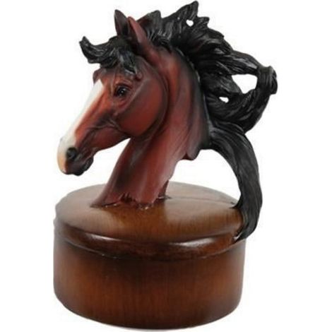 Portagioie con testa di cavallo sul coperchio realizzato in materiale sintetico