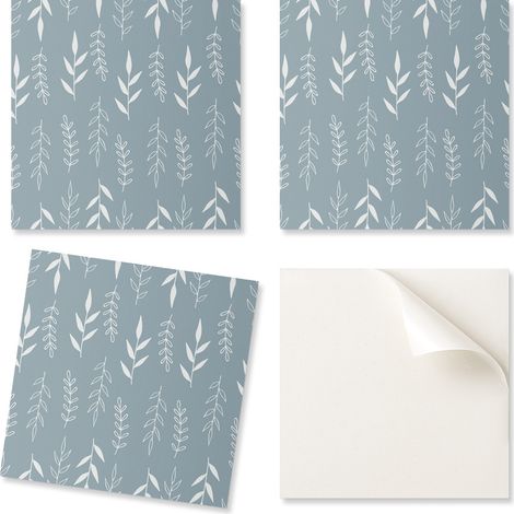 Azulejos autoadhesivos con gr谩ficos para comedor, PVC, estampado de plantas sobre fondo, 4x50x50 cm