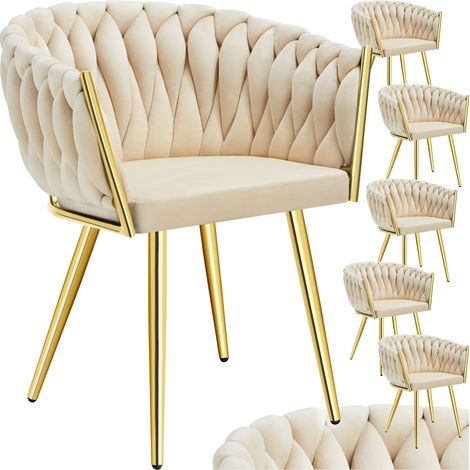 Lot 6 chaises de salle à manger en velours design noué sable/or