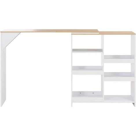 Table de Bar avec Tablette Amovible, 138x39x110 cm, Blanc (1/5)