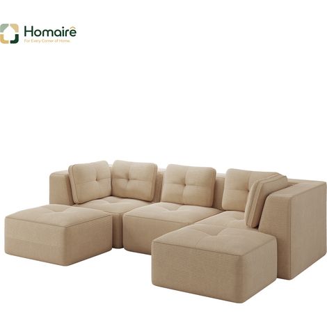 Canapé modulable en velours côtelé beige avec accoudoirs 297 x 177 x 69 cm HOMAIRE (1/5)
