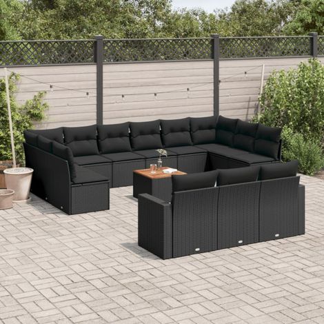 vidaXL Salon de jardin avec coussins 14 pcs noir résine tressée (1/4)