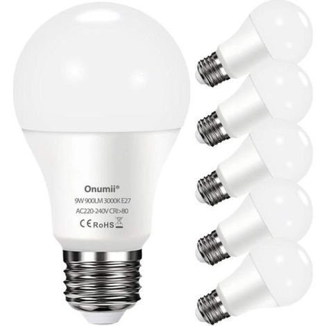 Ampoule LED E27 9W 900LM équivalent à une ampoule de 60W, blanc froid 6000K, culot à vis Edison A60 E27, 220-240V - paquet de 6 (1/4)